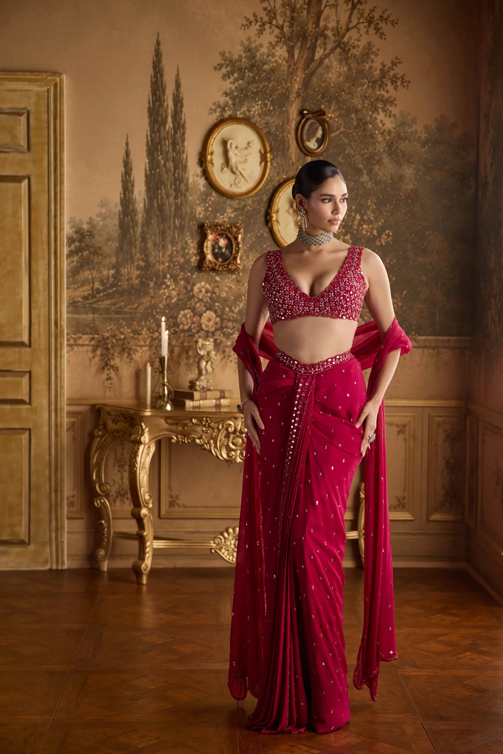 ZELIA Magenta Pink Embroidered Skirt Set