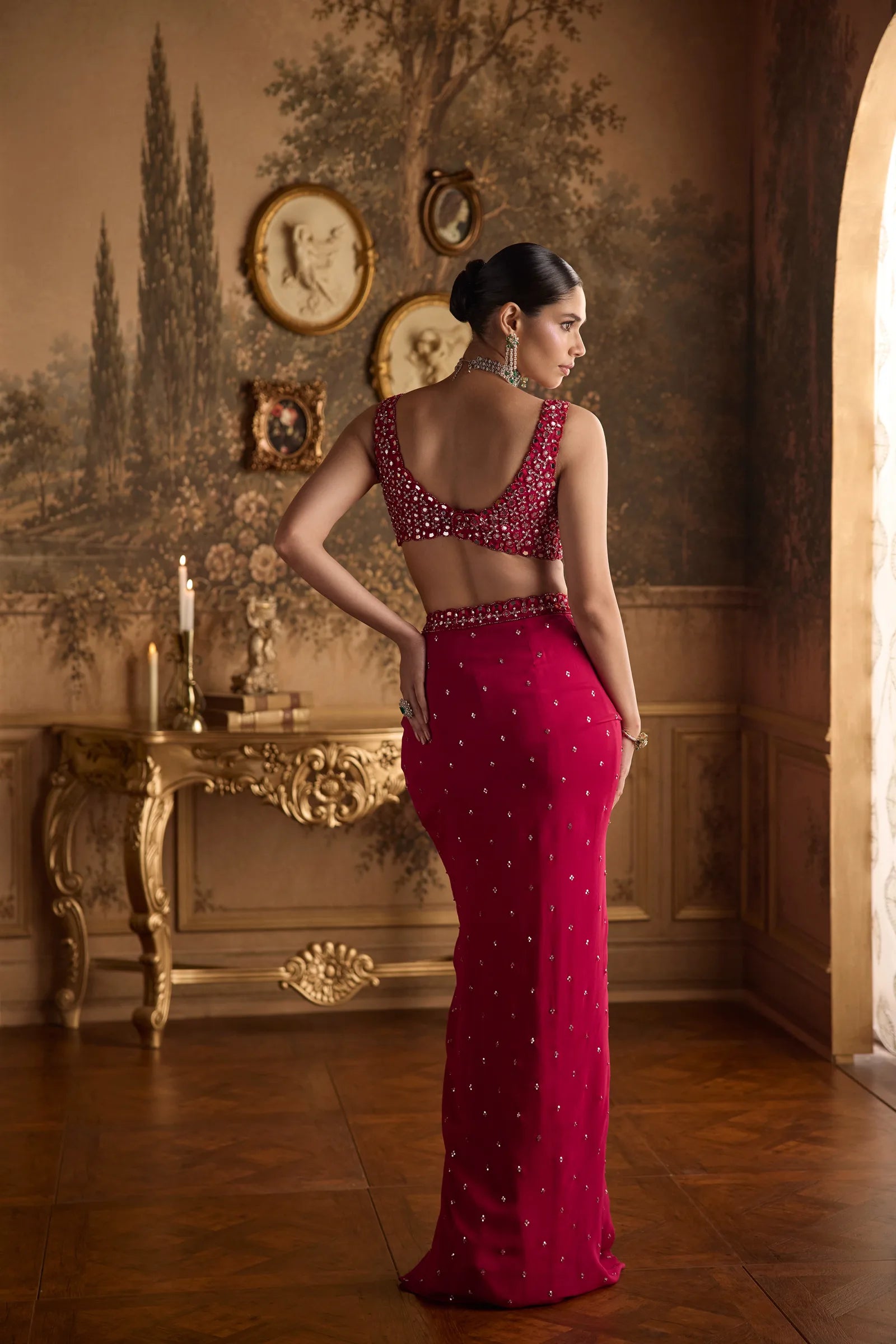 ZELIA Magenta Pink Embroidered Skirt Set