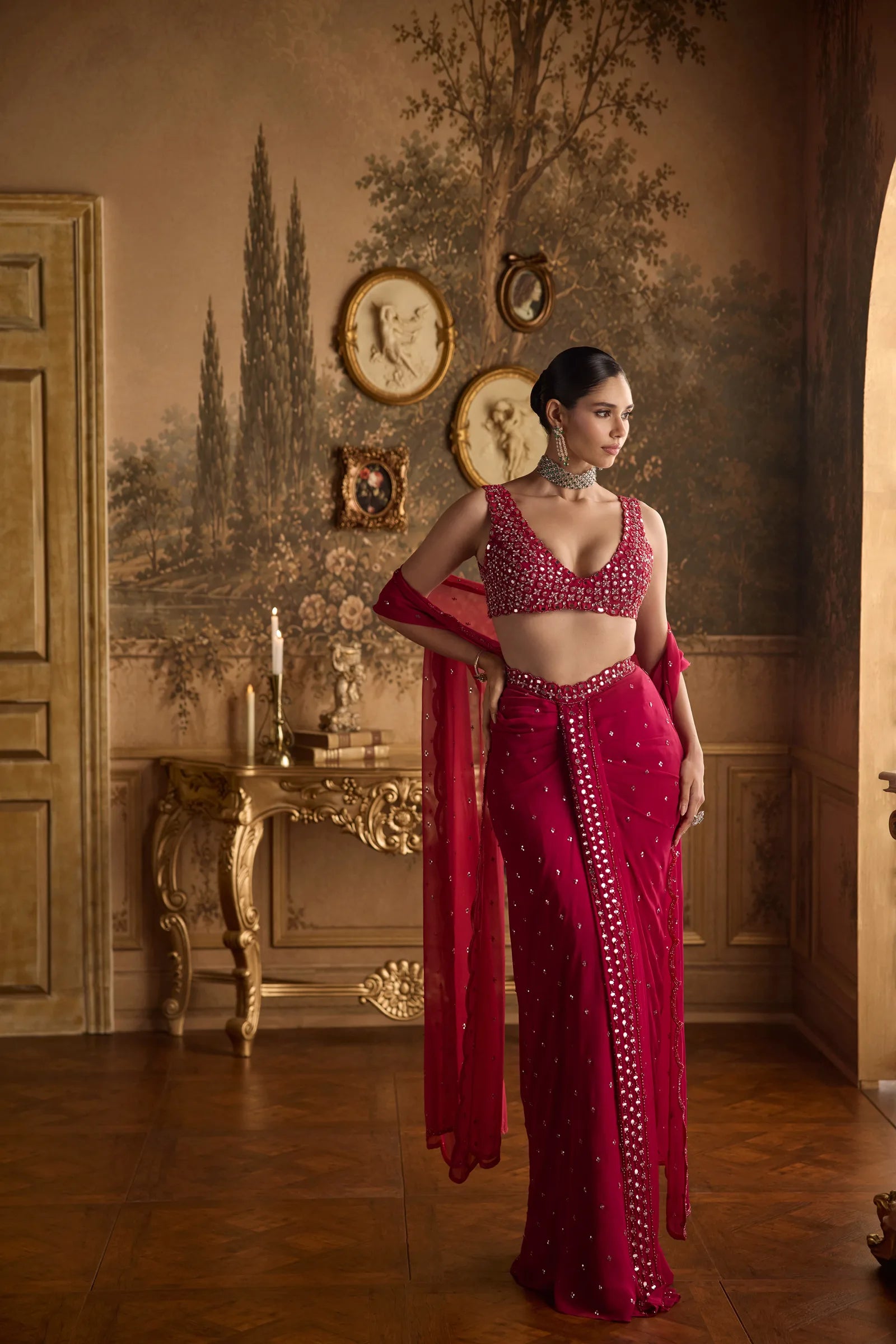 ZELIA Magenta Pink Embroidered Skirt Set