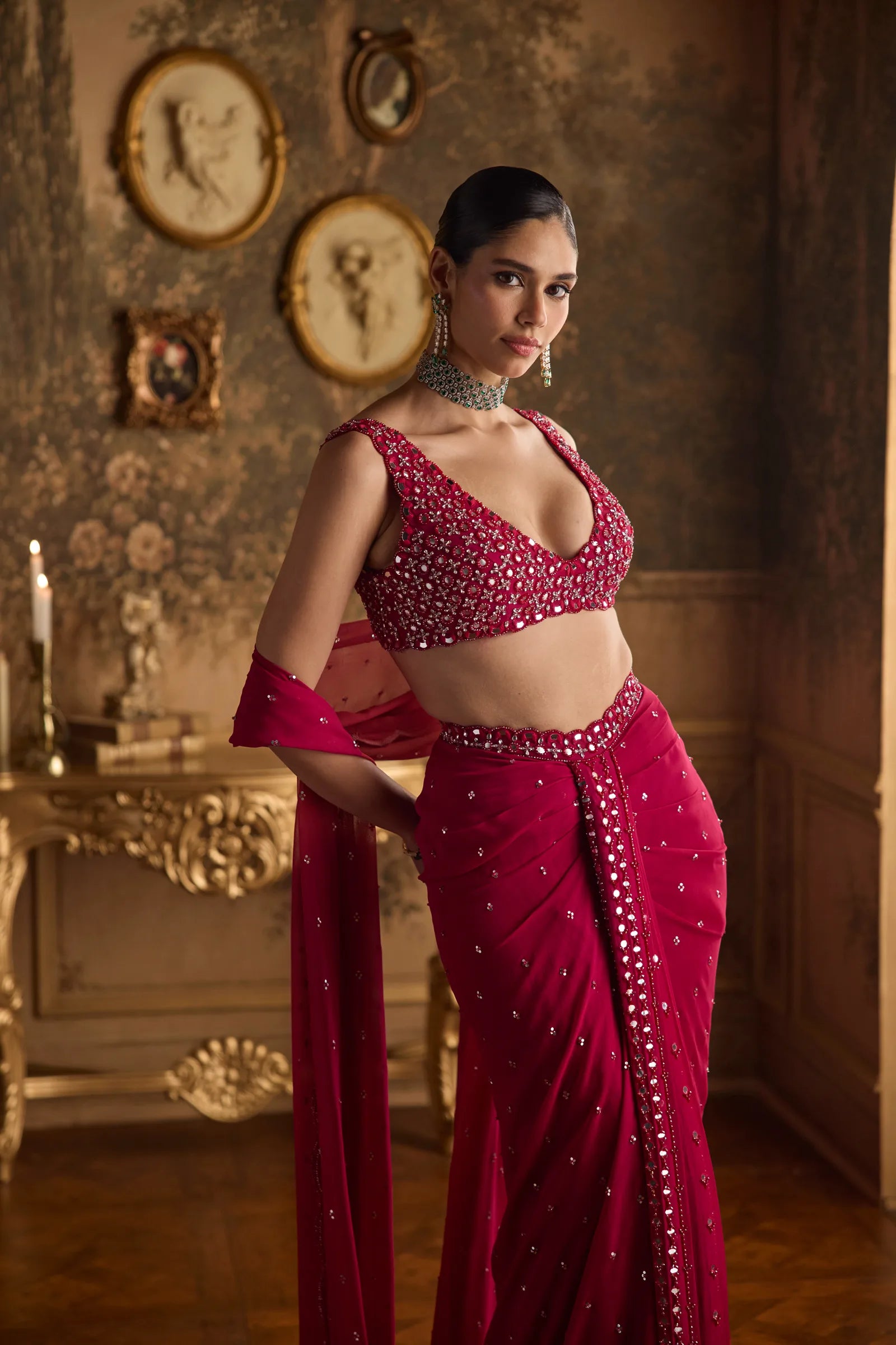 ZELIA Magenta Pink Embroidered Skirt Set
